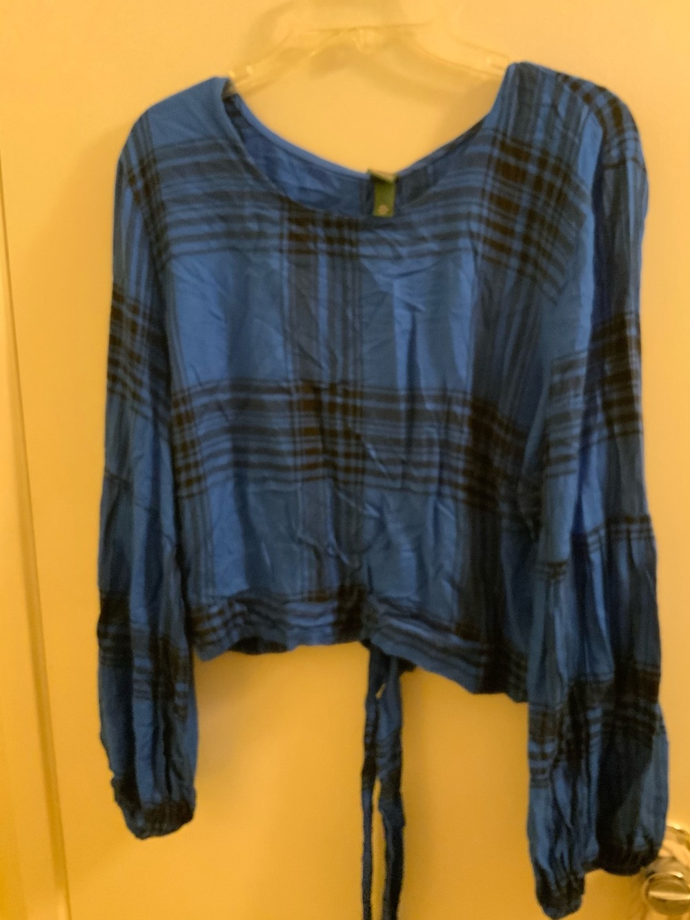 wild fable 90s Inspired Blue and Black Plaid Tie-Hem Long Sleeve Top